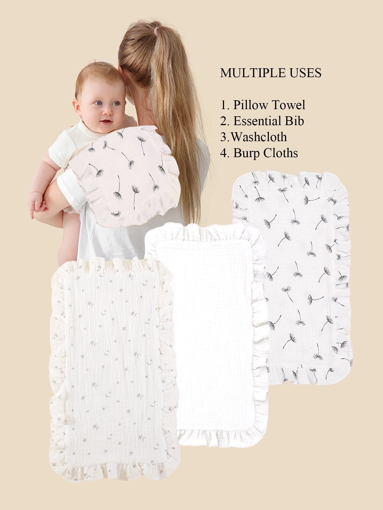 3-Piece Muslin Cotton Burp Cloth Set
