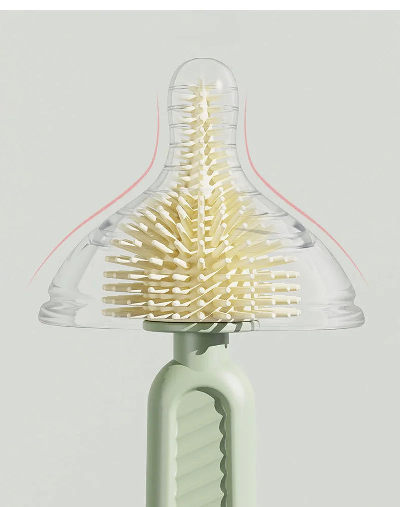 Baby Silicone Bottle Brush Portable Straight Handle Cleaning Tool Set 360° Rotating Drying Rack Combination Bottle Washing Brush