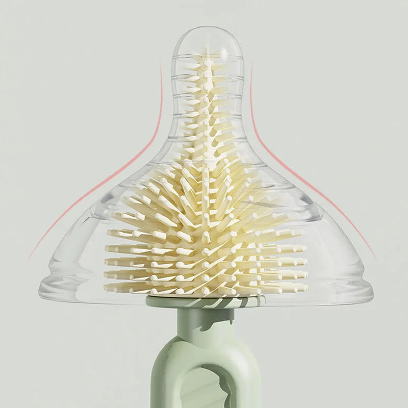 Baby Silicone Bottle Brush Portable Straight Handle Cleaning Tool Set 360° Rotating Drying Rack Combination Bottle Washing Brush