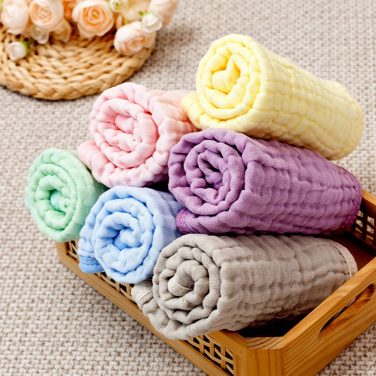 6-Piece Soft Muslin Baby Burp Cloth & Washcloth Set – Gentle, Absorbent & Multipurpose