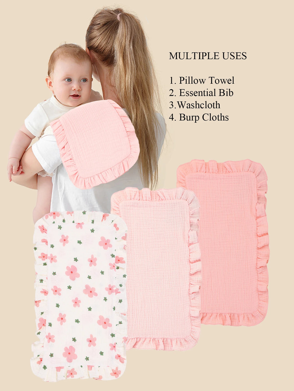 3-Piece Muslin Cotton Burp Cloth Set